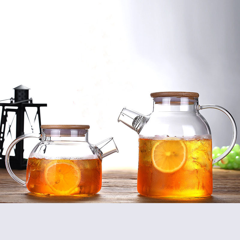 1000ml 1800ml Eco-friendly borosilicate glass teapot with handle and bamboo lid