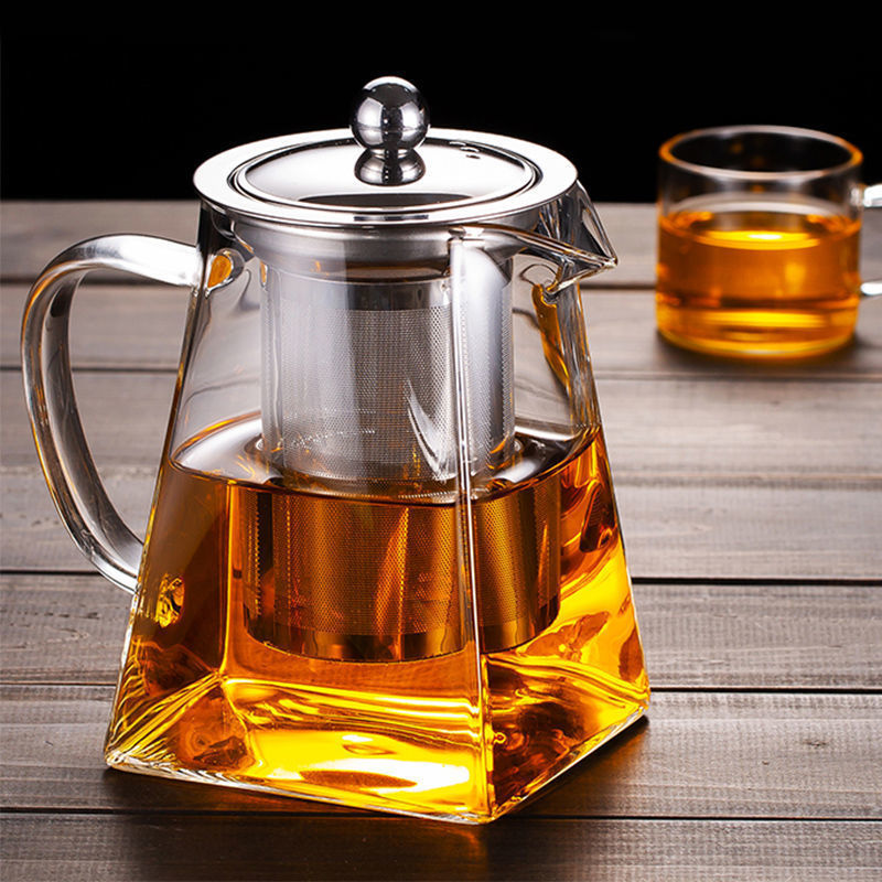 Hot sale 950ML square shape glass teapot with stainless steel and infuser