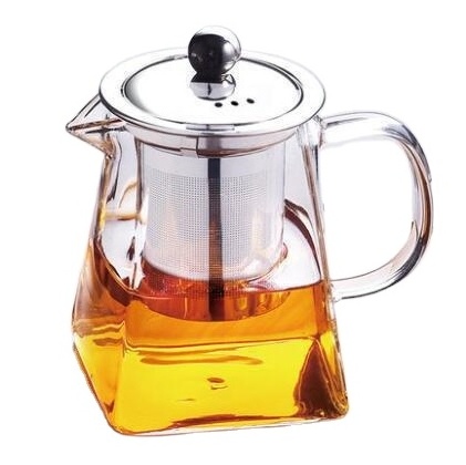 Hot sale 350ml 550ml 750ml 950ml Square Borosilicate Glass Teapot Decorative Tea Kettles with Stainless Steel Infuser