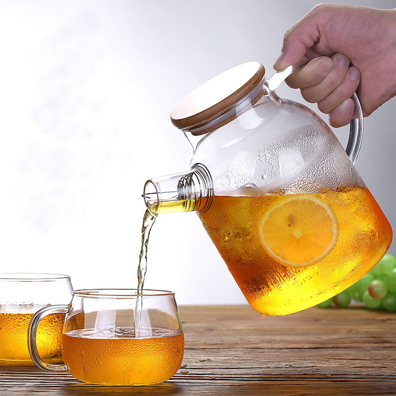 1000ml 1800ml Eco-friendly borosilicate glass teapot with handle and bamboo lid