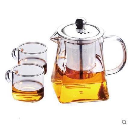 350ml 550ML Mini Square Glass 1pcs Teapot with 2pcs cups Tea Pot Set With Stainless Steel Filter