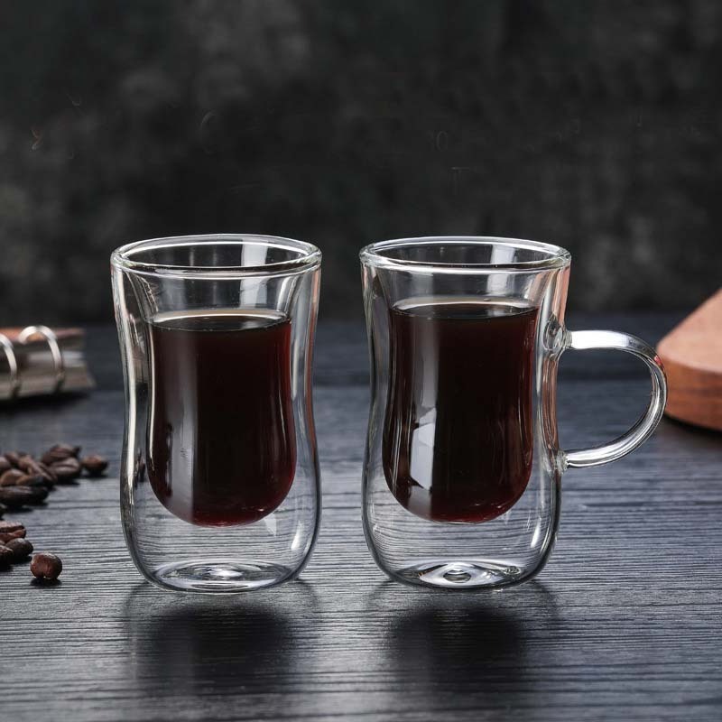 80m-100ml Double Wall Glass Coffee Coffee Cups mugs with Handle