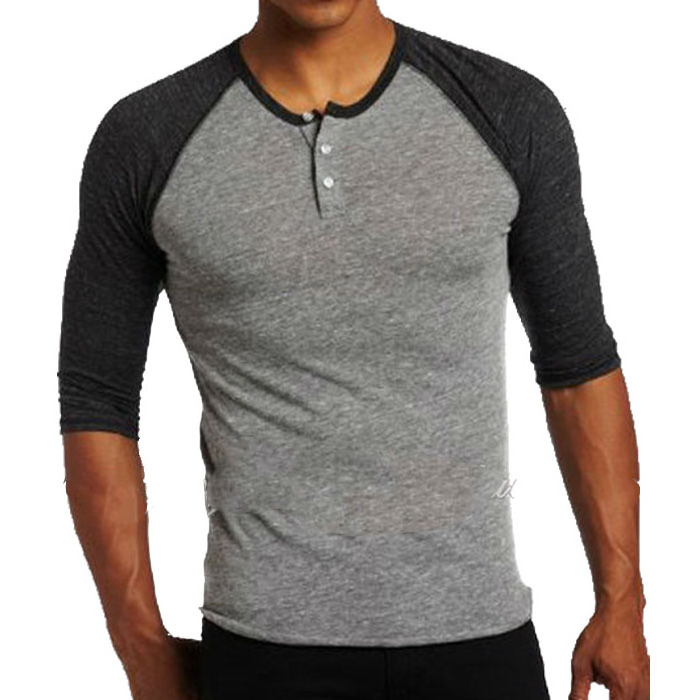 melange grey bamboo fiber reglan tshirts placket with 3 buttons