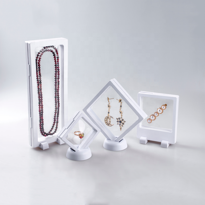 3D Transparent Floating Display Frame Holder Stands Jewelry Necklace Ring Medallion Coin Suspended White Gift Packaging Box case