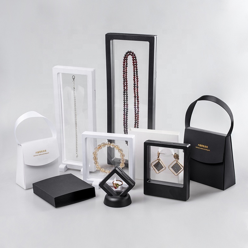 3D Transparent Floating Display Frame Holder Stands Jewelry Necklace Ring Medallion Coin Suspended White Gift Packaging Box case