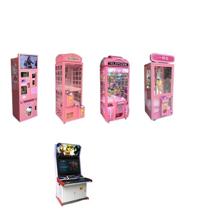 Coin Operated Mini 4 People Crane claw Toy Doll Snack Lipstick Bag Machine Plush for Arcade Game Center