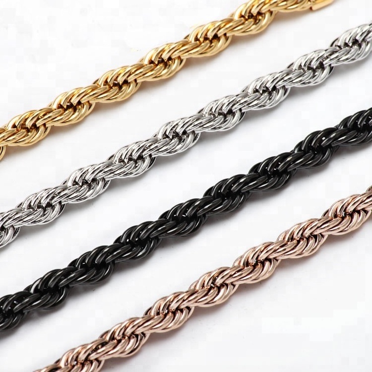 2/3/4/5/6/7mm wholesale chain necklace 316l stainless steel silver black rose 14k 18k real gold filled rope chain