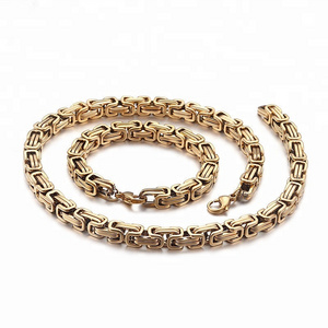 Gold neck chain designs men stainless steel 24k gold byzantine chain