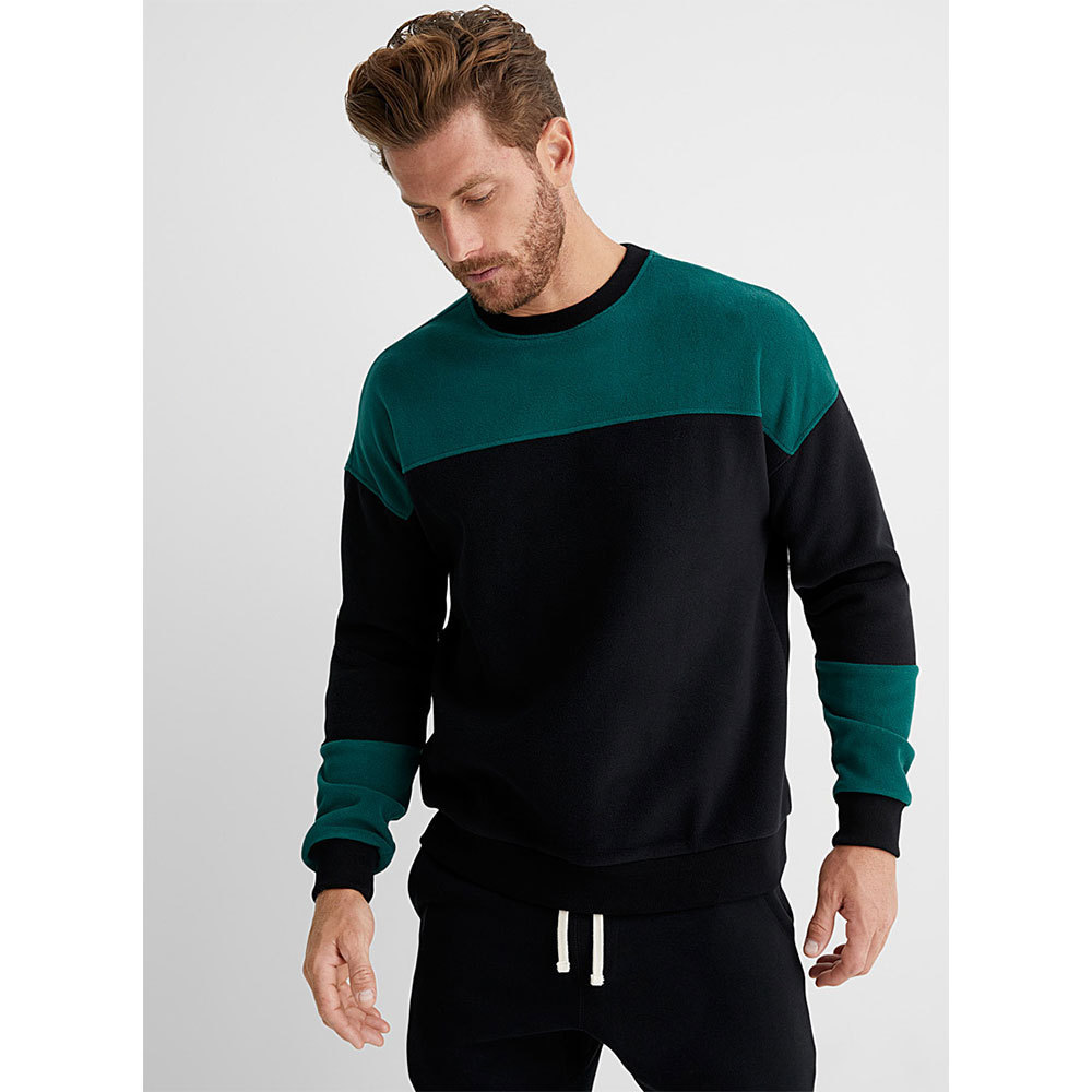 2023 New Fashion Raglan Sleeve High Low Hem Contrast Color Two Tone Hoodie Sea Green Black Hoodies For Men's