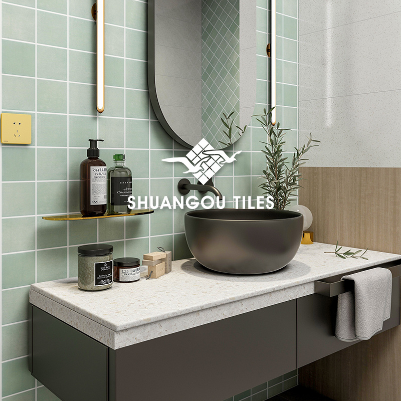 4x4 inch square injek green stone look unglazed porcelain for bathroom wall shower floor swimming pool non slip tile