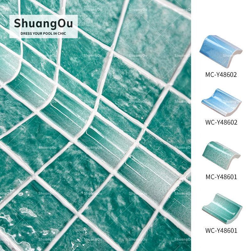 Factory Direct Ceramic Irregular Tile Edge Camber Glossy Trim Curved Corner Tile for Swimming Pool Spa