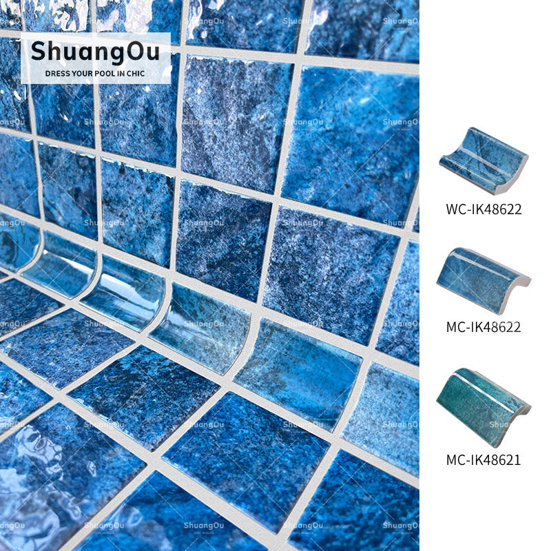 Multi-Coloured Swimming Pool Tile Corner Edge Irregular Glossy Ceramic Trim Corner Edge Curved Tile