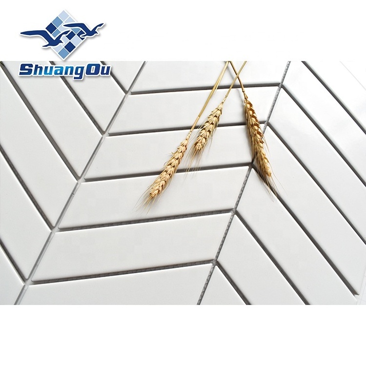 New Stock Fishbone White Parallelogram Glazed Porcelain Herringbone Wall DecorationTiles Kitchen Backsplash Bathroom Mosaic Tile