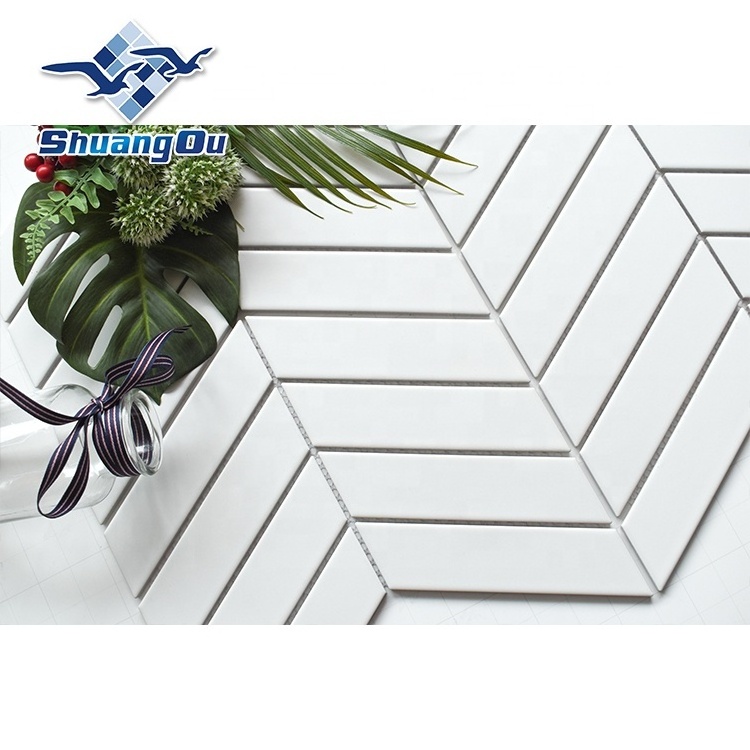 New Stock Fishbone White Parallelogram Glazed Porcelain Herringbone Wall DecorationTiles Kitchen Backsplash Bathroom Mosaic Tile