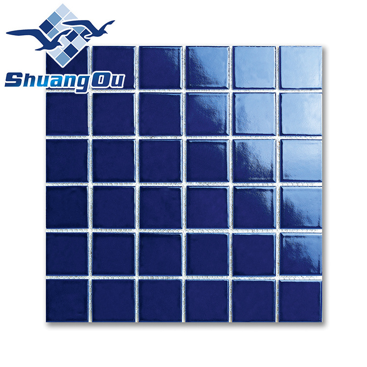 Stock Supply Wholesale 48x48mm Y48B01 Classical Light Blue Mixed Square Glazed Glossy School Swimming Pool Ceramic Tile Mosaic