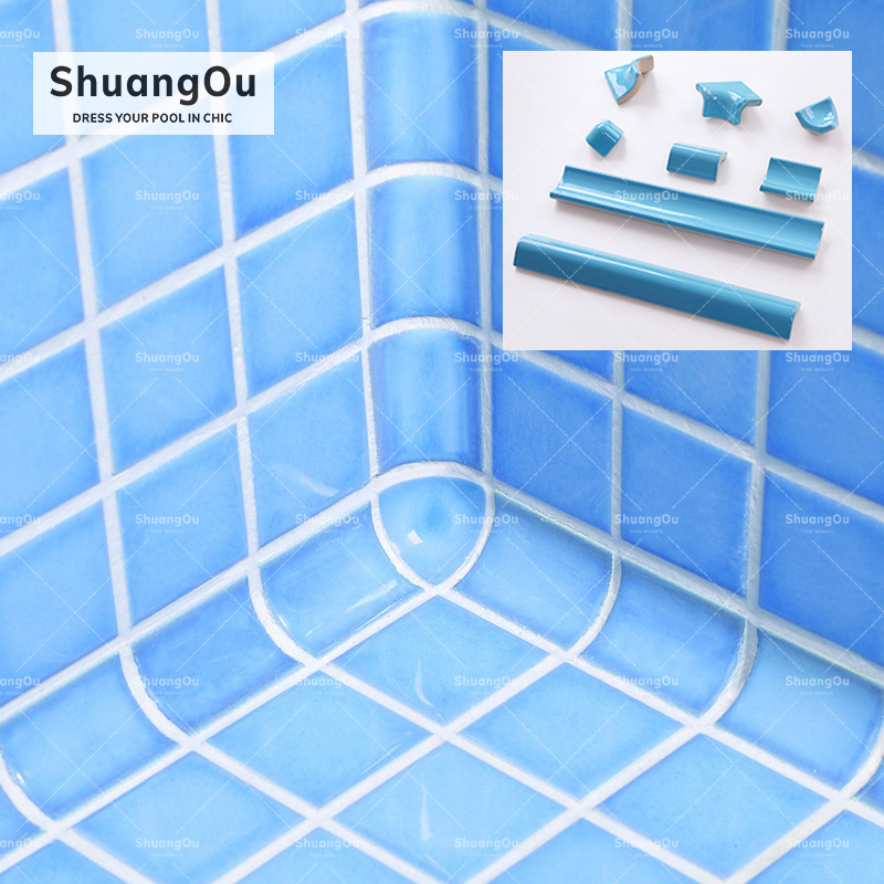 New Design External Corner Tile Trim Multi-Style Irregular Glazed Ceramic Swimming Pool Edge Tile