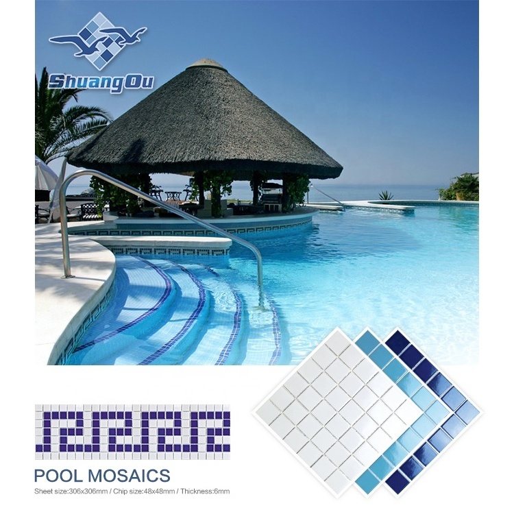 Stock Supply Wholesale 48x48mm Y48B01 Classical Light Blue Mixed Square Glazed Glossy School Swimming Pool Ceramic Tile Mosaic