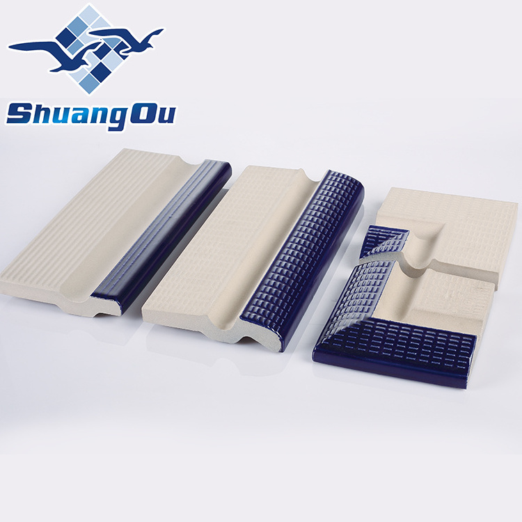 Large Stock Supply 240x115mm 244x119mmsurrounding Safe Round Edge Handle Ceramic Wholesale Finger Grip Swimming Pool Tile Edging