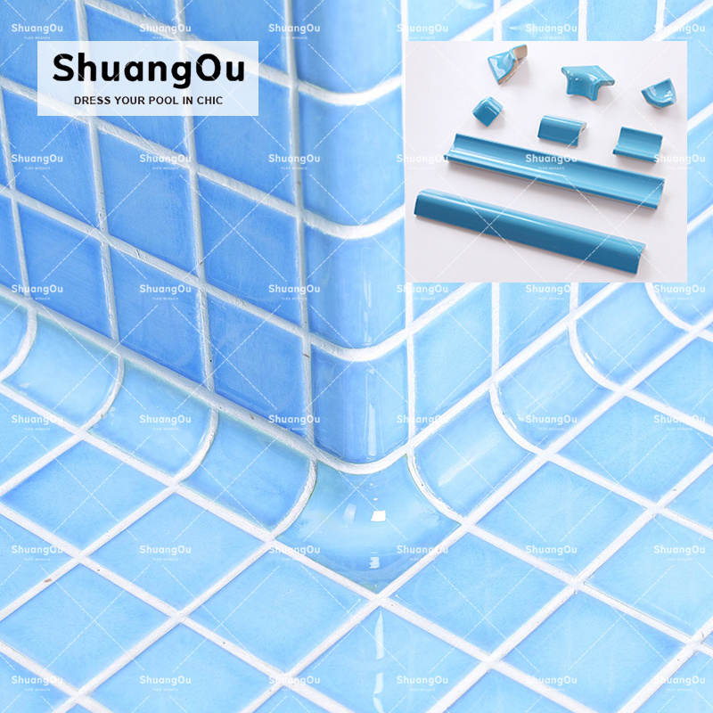 Shuangou Accessories Corner Edge Ceramic Tiles For Swimming Pool Trim Curved Tile Scenery Pool Various Color