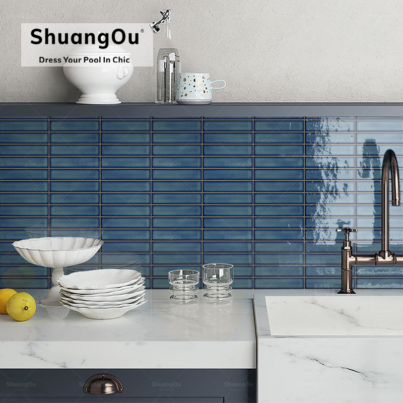 Natural Stone Finger Tiles Strip Small Size Glazed Swimming Pool Mosaic Tiles for Bathroom Walls