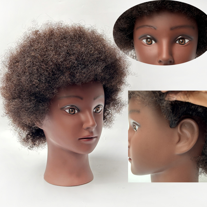 Good Quality African 100 Human Hair Manikin Cosmetology Doll Head Hairdresser Afro Mannequin Head For Barber