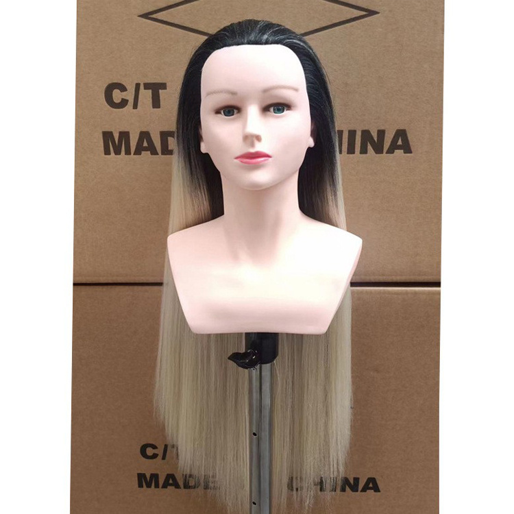 Gold Color Mannequin Head Fiber Hair Hairdresser Training Head With Shoulder Manikin Cosmetology Doll Head Hair Styling