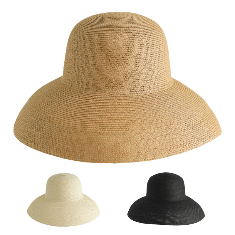 Summer Travel  Hot Popular Vintage French Black Straw Hat Sun Protection Seaside Beach Wide Brim Hat