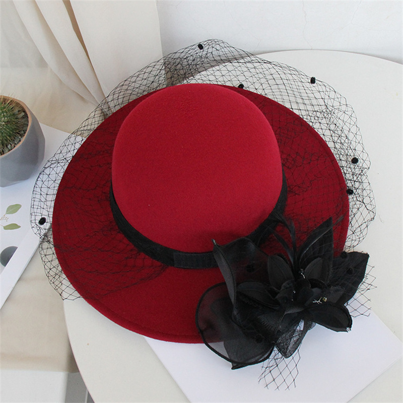 New Wholesale Custom Vintage Elegant Fashion Women's Mesh Sun Shade Hat Luxury Formal Red Church Hat