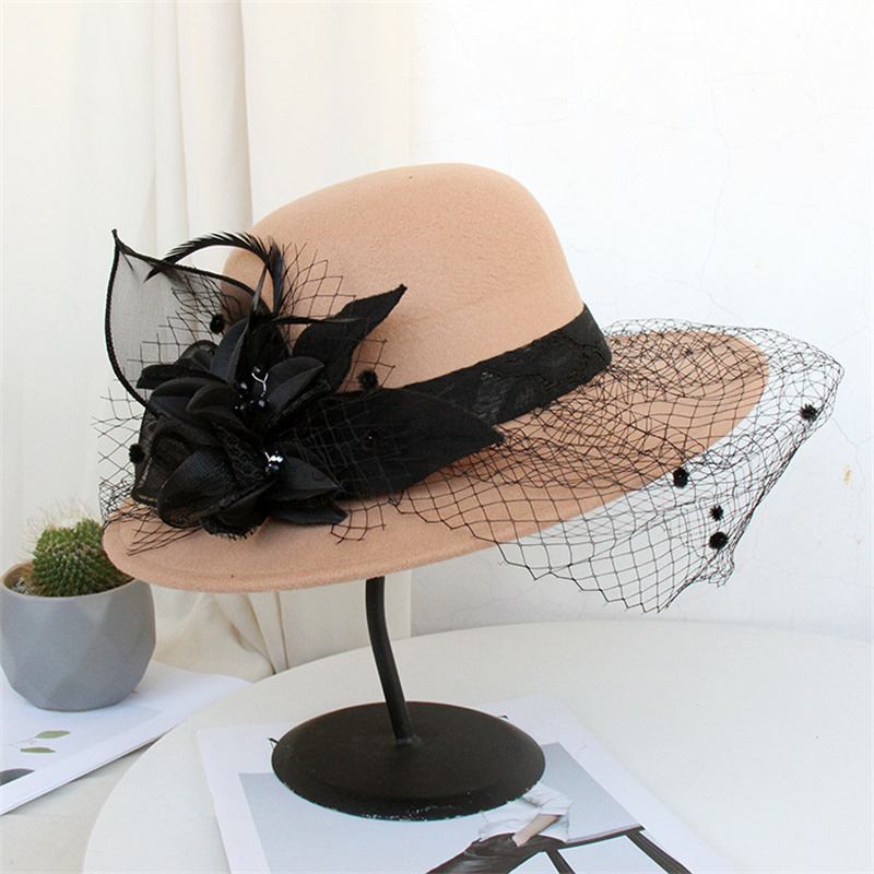 New Wholesale Custom Vintage Elegant Fashion Women's Mesh Sun Shade Hat Luxury Formal Red Church Hat