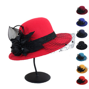 New Wholesale Custom Vintage Elegant Fashion Women's Mesh Sun Shade Hat Luxury Formal Red Church Hat