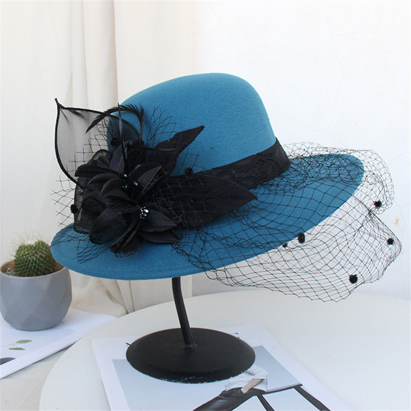 New Wholesale Custom Vintage Elegant Fashion Women's Mesh Sun Shade Hat Luxury Formal Red Church Hat