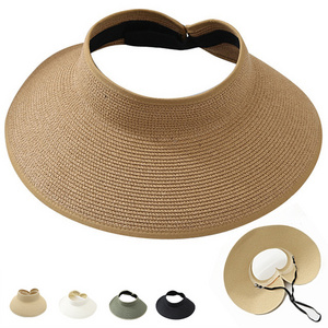 Wholesale New Style Design Summer Foldable Beach Travel Visor Hats Luxury Open Top Straw Hat For Women