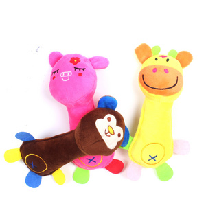 Cute animal shape plush dog toy sound within BB squeaker smiley pig monkey deer molar interactive dog toy