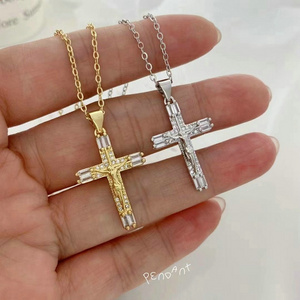 New Simple Design Religious Jewelry Gold Plated Cross Chain Pendant Necklace for Women Men