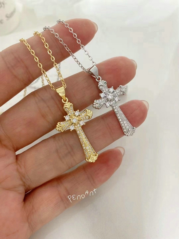 New Simple Design Religious Jewelry Gold Plated Cross Chain Pendant Necklace for Women Men