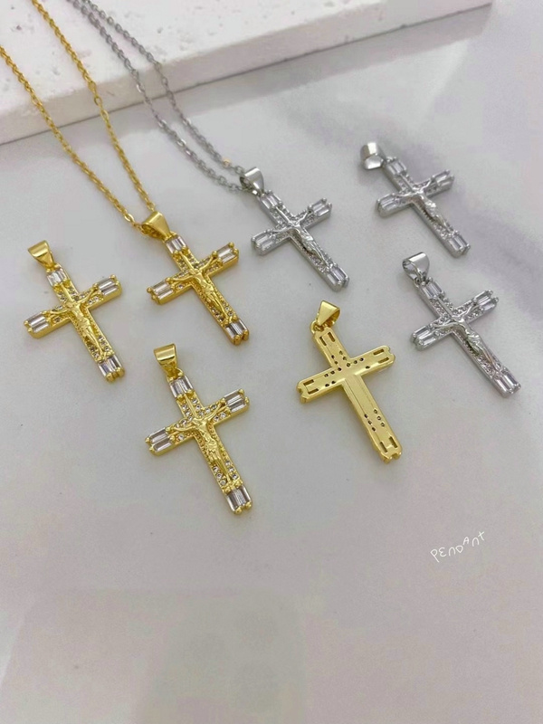 New Simple Design Religious Jewelry Gold Plated Cross Chain Pendant Necklace for Women Men