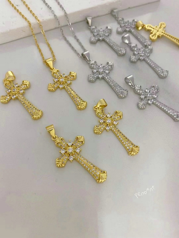 New Simple Design Religious Jewelry Gold Plated Cross Chain Pendant Necklace for Women Men