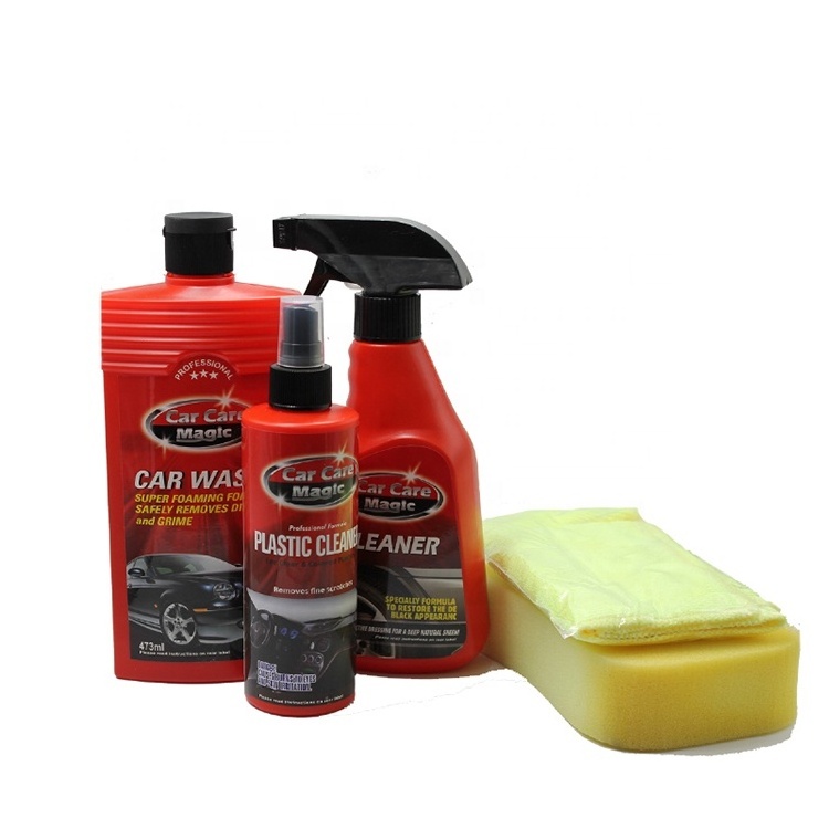 5pcs car wash kit cleaning product car cleaning kit with microfiber cloth plastic cleaner and wheel cleaner spray