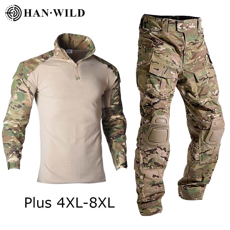 HAN WILD Outdoor Camouflage Men Tactical Frog Suits Combat Uniform With Pads