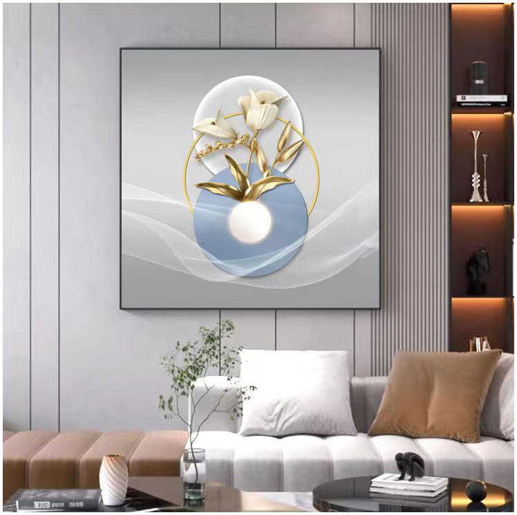 Abstract Square Blue Flower Wall Art Painting Living Room Wall Paintings for Home Decor