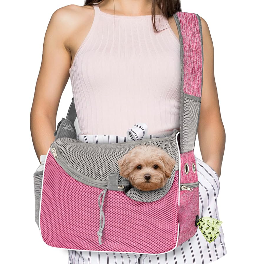 Adjustable Soft-Sided Crossbody Puppy Carrying Bag Small Dog Sling Carrier for Small to Medium Cats Dogs