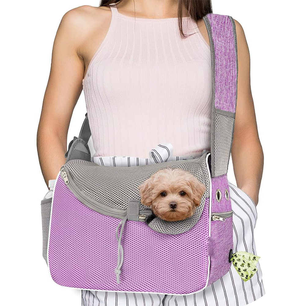 Adjustable Soft-Sided Crossbody Puppy Carrying Bag Small Dog Sling Carrier for Small to Medium Cats Dogs