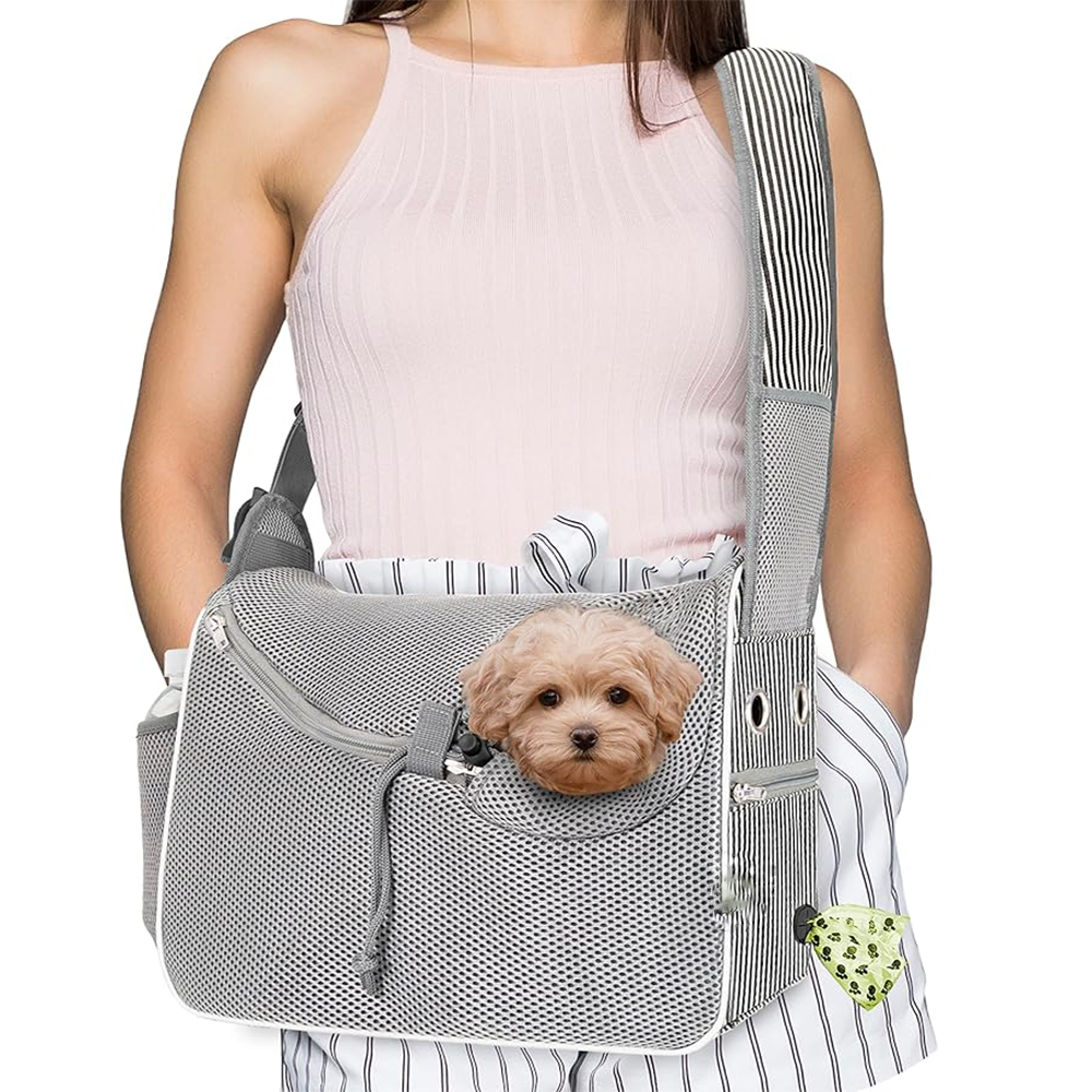 Adjustable Soft-Sided Crossbody Puppy Carrying Bag Small Dog Sling Carrier for Small to Medium Cats Dogs