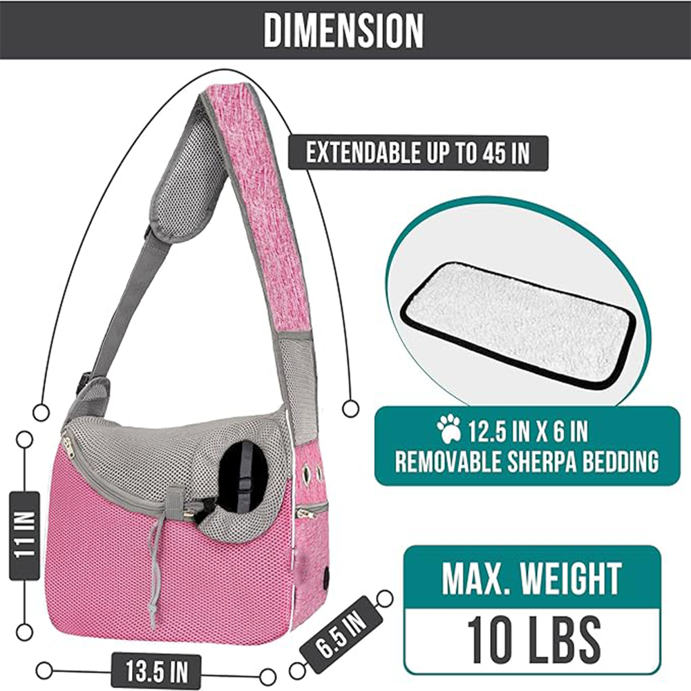 Adjustable Soft-Sided Crossbody Puppy Carrying Bag Small Dog Sling Carrier for Small to Medium Cats Dogs