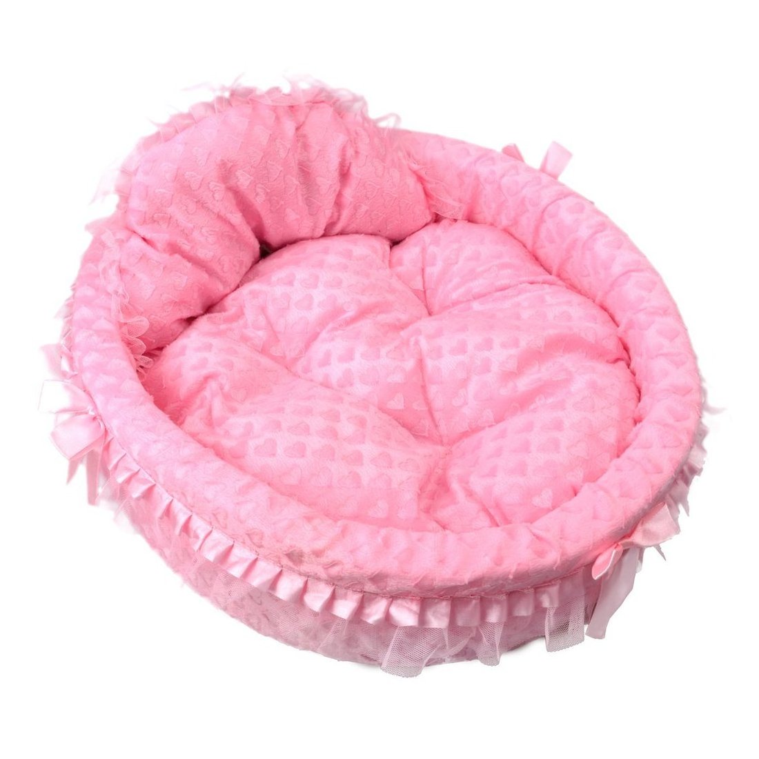 G762 Soft Short Plush Pet Dog Princess Bed With Lace Edge Non Slip Bottom Pink Color Pet Princess Bed