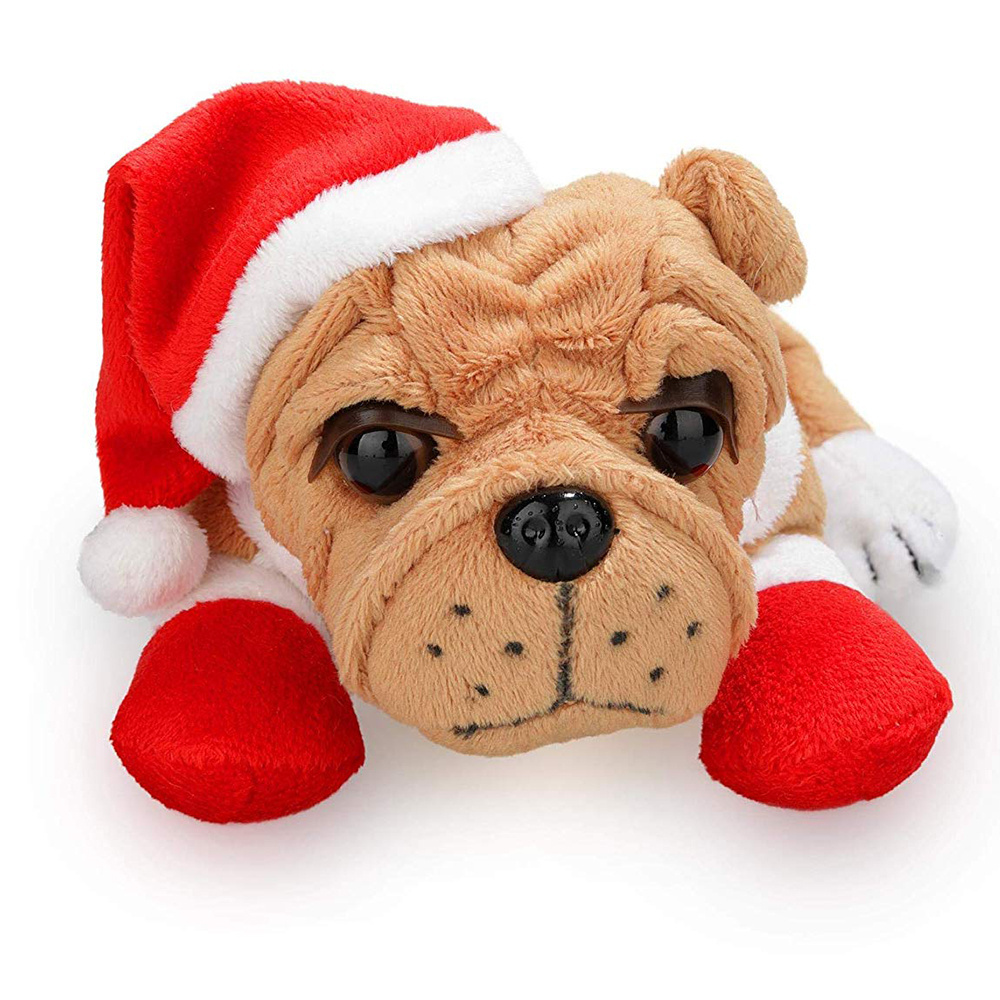 CPC CPSIA Christmas Decorations Plush Bulldog Animal Stuffed Toy Wholesale Custom Factory Quality Big Head Cartoon Dog with Hat