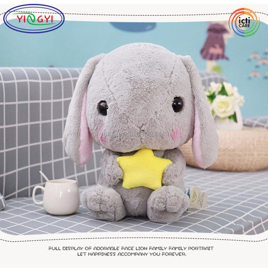 D079 Grey Big Head Rabbit Plush Stuffed Animal Star Accessories Tiny Bunny Toy Kawaii Plush