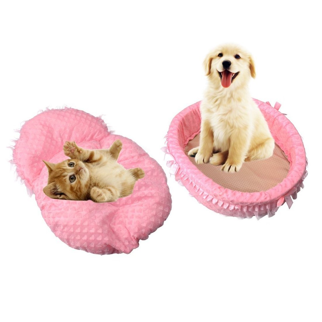 G762 Soft Short Plush Pet Dog Princess Bed With Lace Edge Non Slip Bottom Pink Color Pet Princess Bed