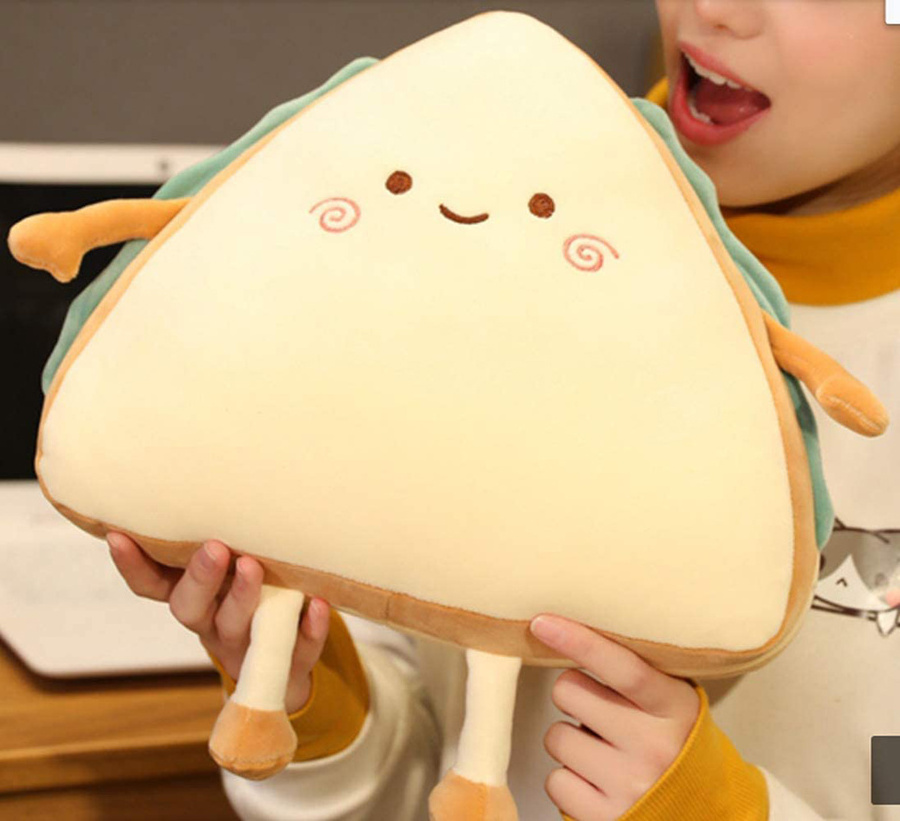 2613 12 Inch With Cute Face Sandwich Shape Bread Food Stuffed Plush Doll Home Pillow Cushion Sandwich Plush Toy