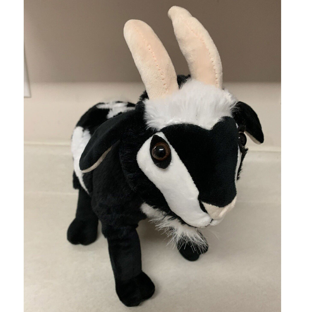 1603 Black White Goat Standing Plush Stuffed Soft Animal Toy Long Fluffy Cute Farm Plush Goat